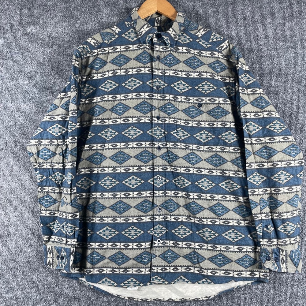 Cabelas Shirt Mens Large Blue Southwestern Aztec Flannel Long Sleeve Button Down